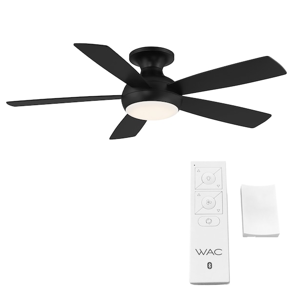 5-Blade Smart Flush Mount Ceiling Fan 52 Matte Black W/3000K LED Light Kit And Remote Control